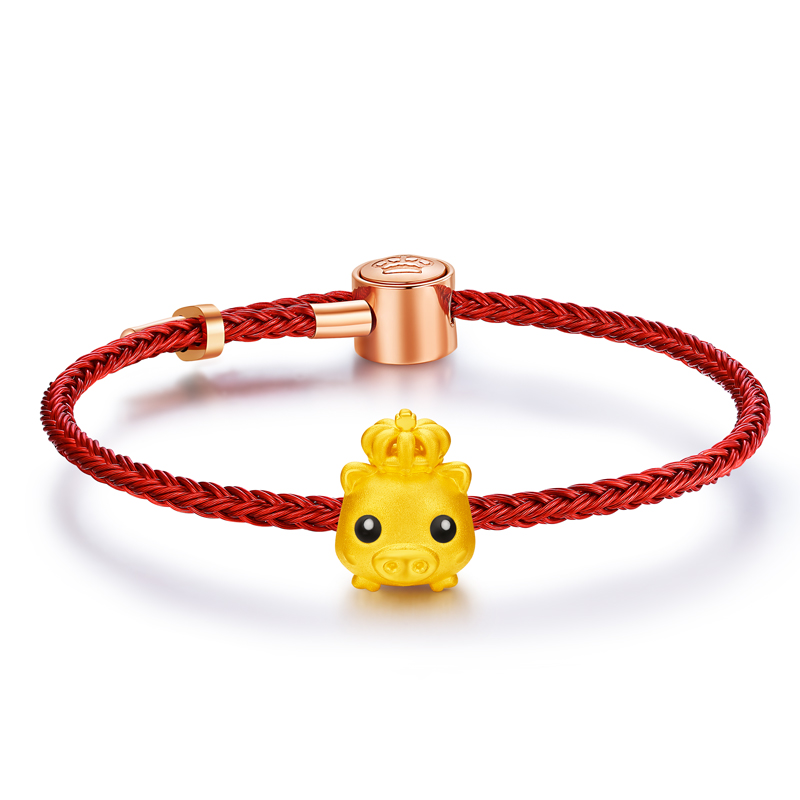 Chinese Zodiac 2021: Pig - Fine Gold Pendant (With Red Bracelet)